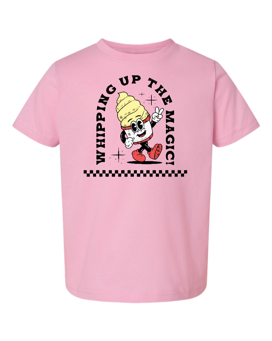 Pink kids' shirt from Corner of Main's Toddler Whipping Up the Magic collection, featuring playful, magic-themed design for toddlers.