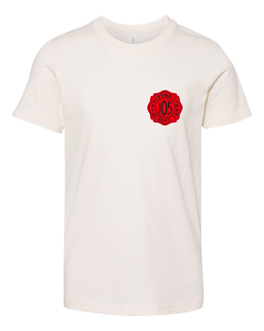 Kids' Youth T-Shirt by Corner of Main featuring a natural color with a left-chest graphic design.