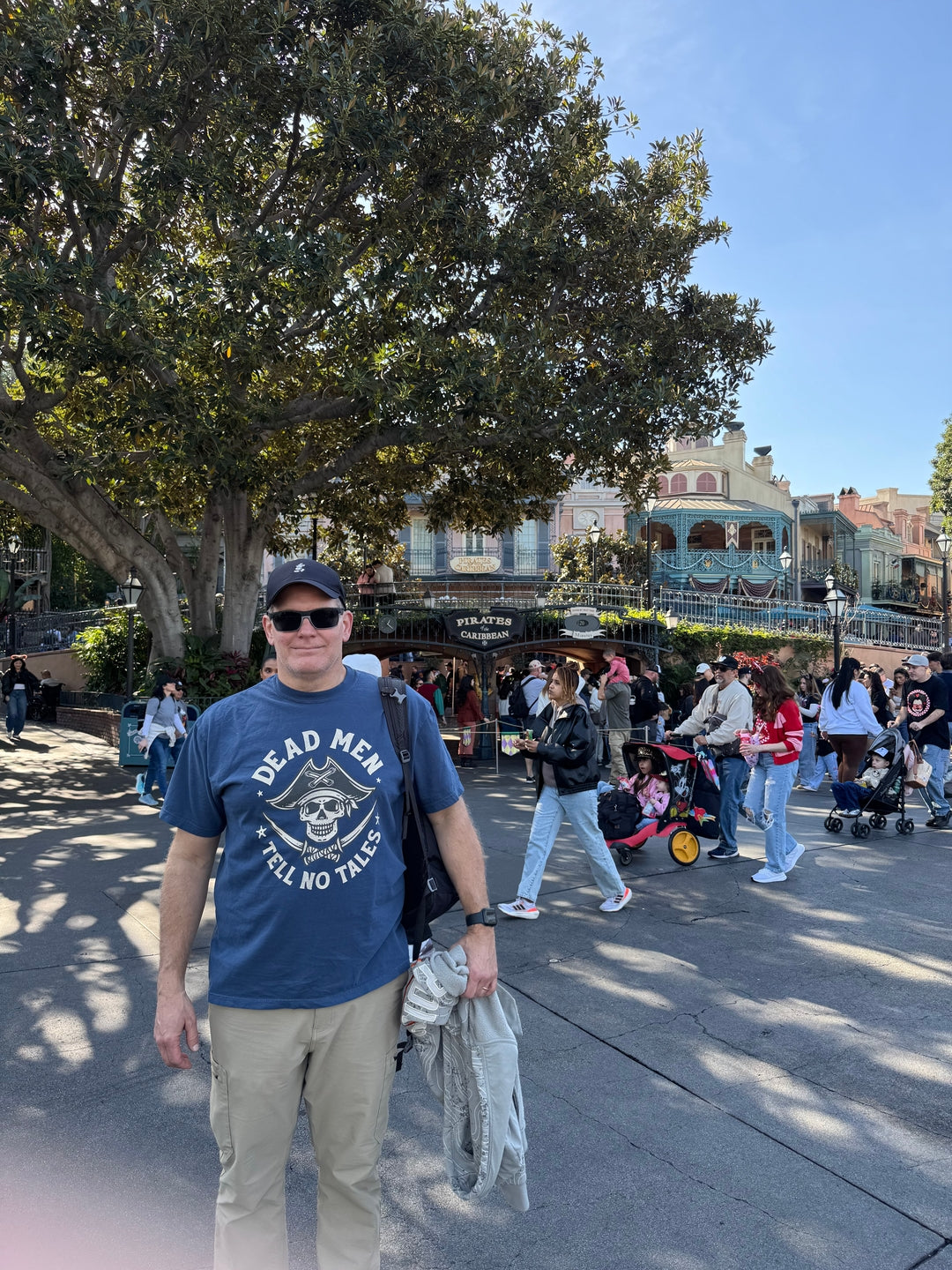 Benjamin E. in his Dead Men Tell No Tales tee at the park