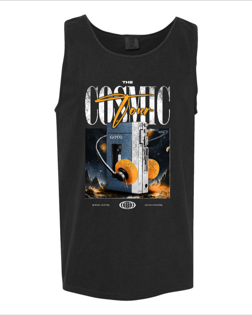 Black Cosmic Tour Tank Top by Corner of Main featuring a stylish front design, perfect for casual wear and summer outfits.