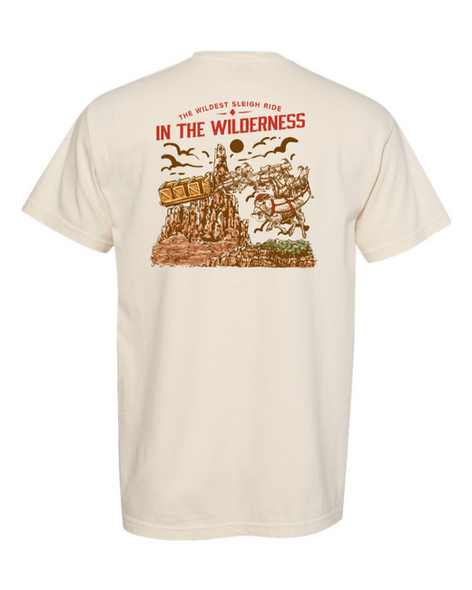 Ivory Big Thunder Christmas T-shirt by Corner of Main, made of 100% cotton, featuring festive holiday graphic on the back.