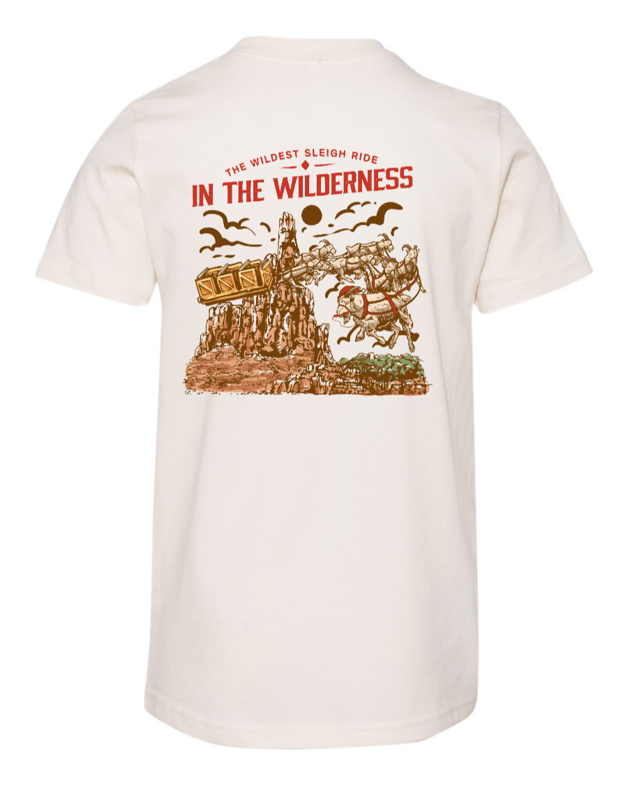 Big Thunder Christmas youth T-shirt by Corner of Main, featuring festive holiday design on natural background.