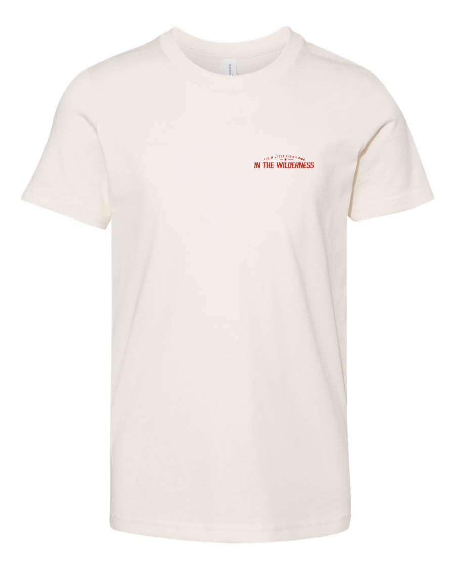 Natural Left-chest view of a Big Thunder Christmas youth T-shirt by Corner of Main featuring holiday-themed design.