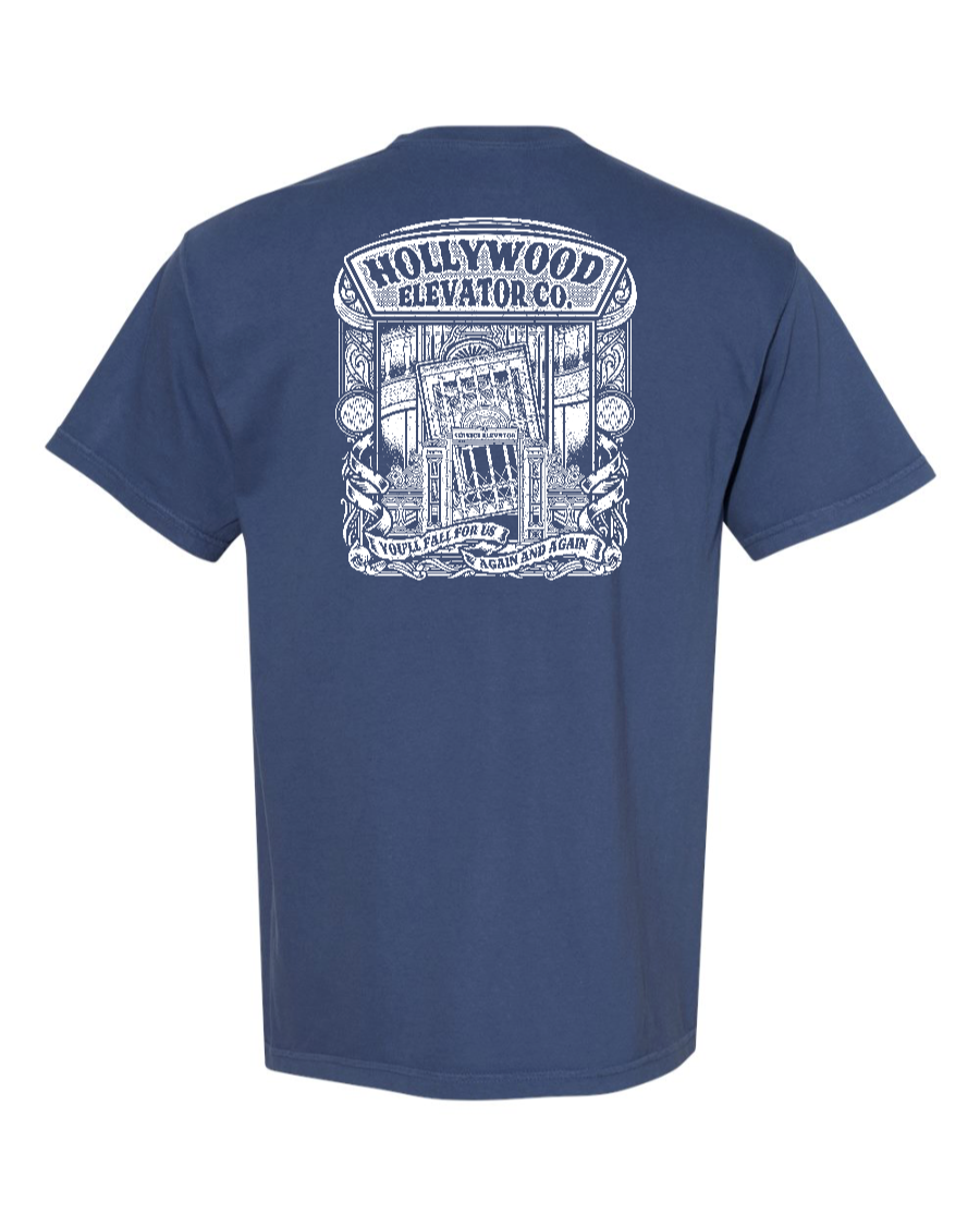 Blue cotton T-shirt from Hollywood Elevator Co by Corner of Main, featuring a comfortable fit and simple design.
