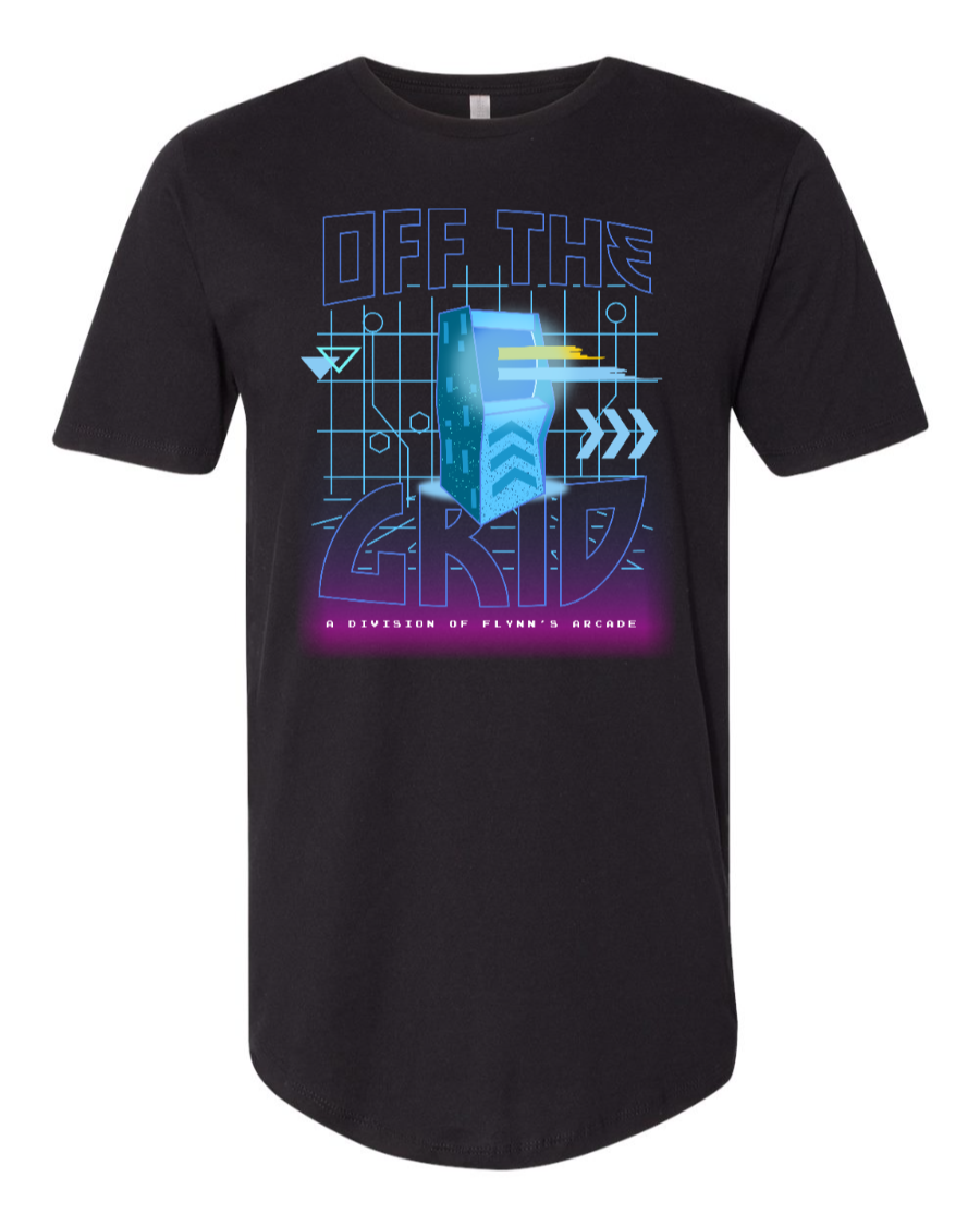 Black long body T-shirt by Corner of Main from the Off the Grid collection, front view showing fit and style.