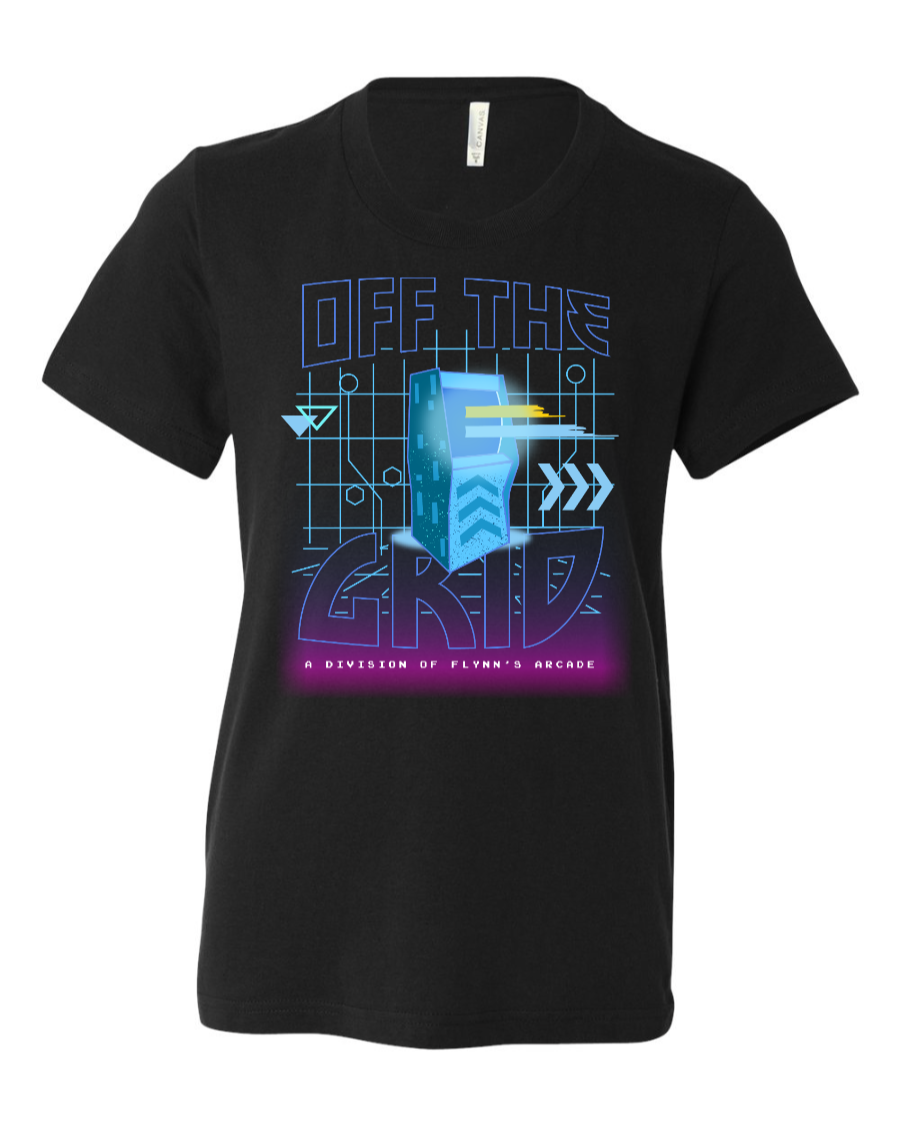 Black Off the Grid Youth T-Shirt for kids by Corner of Main, featuring a comfortable fit and stylish design.