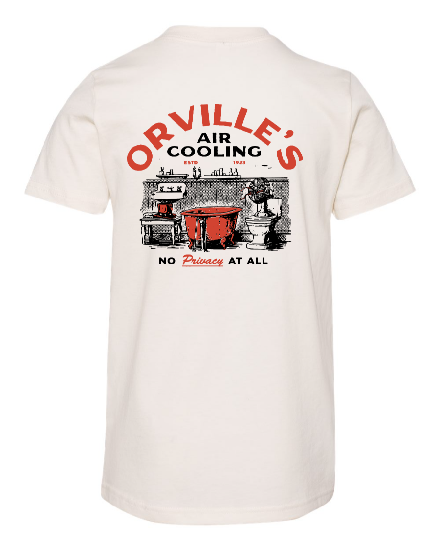 Kids' Orville's Air Cooling Youth T-shirt by Corner of Main, natural color, front view showing soft cotton fabric and comfortable fit.