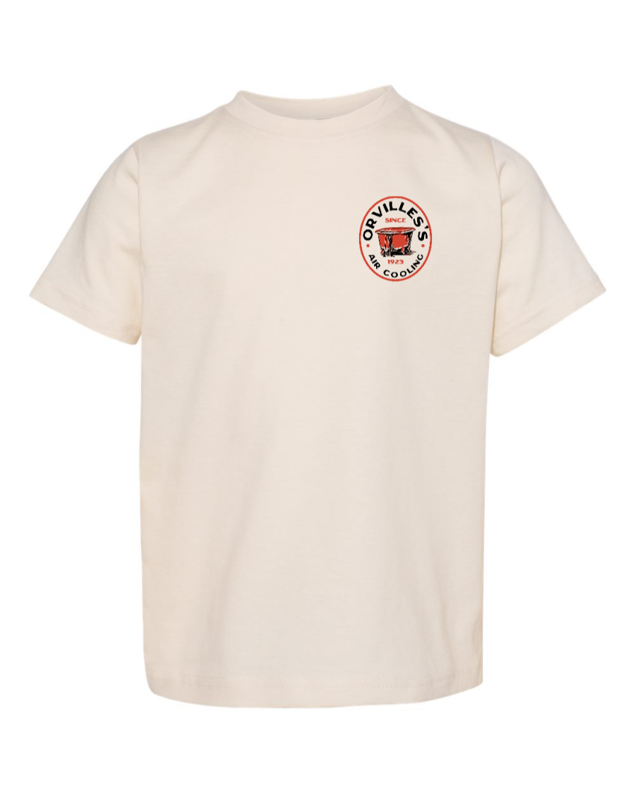 Corner of Main Orville's Air Colling toddler T-shirt in natural color with a left chest graphic and comfortable fit.