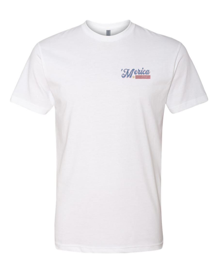 White Next Level T-shirt by Corner of Main featuring Soarin' Across 'Merica design on the left chest.