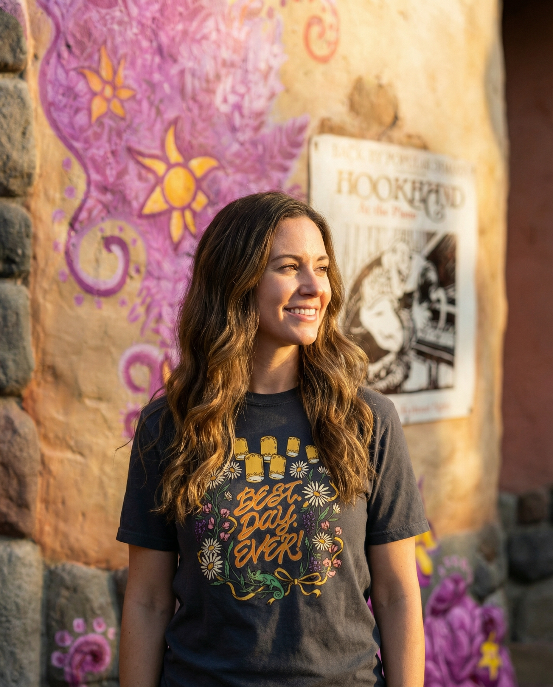 Corner of Main Best Day Ever! 100% cotton T-shirt with colorful graphic design and casual fit, front view.